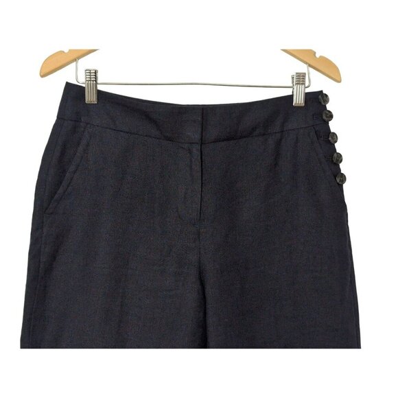 Talbots Greenwich Linen Pant Womens 4 Petite Navy Blue Wide Leg Career Casual - Picture 4 of 12